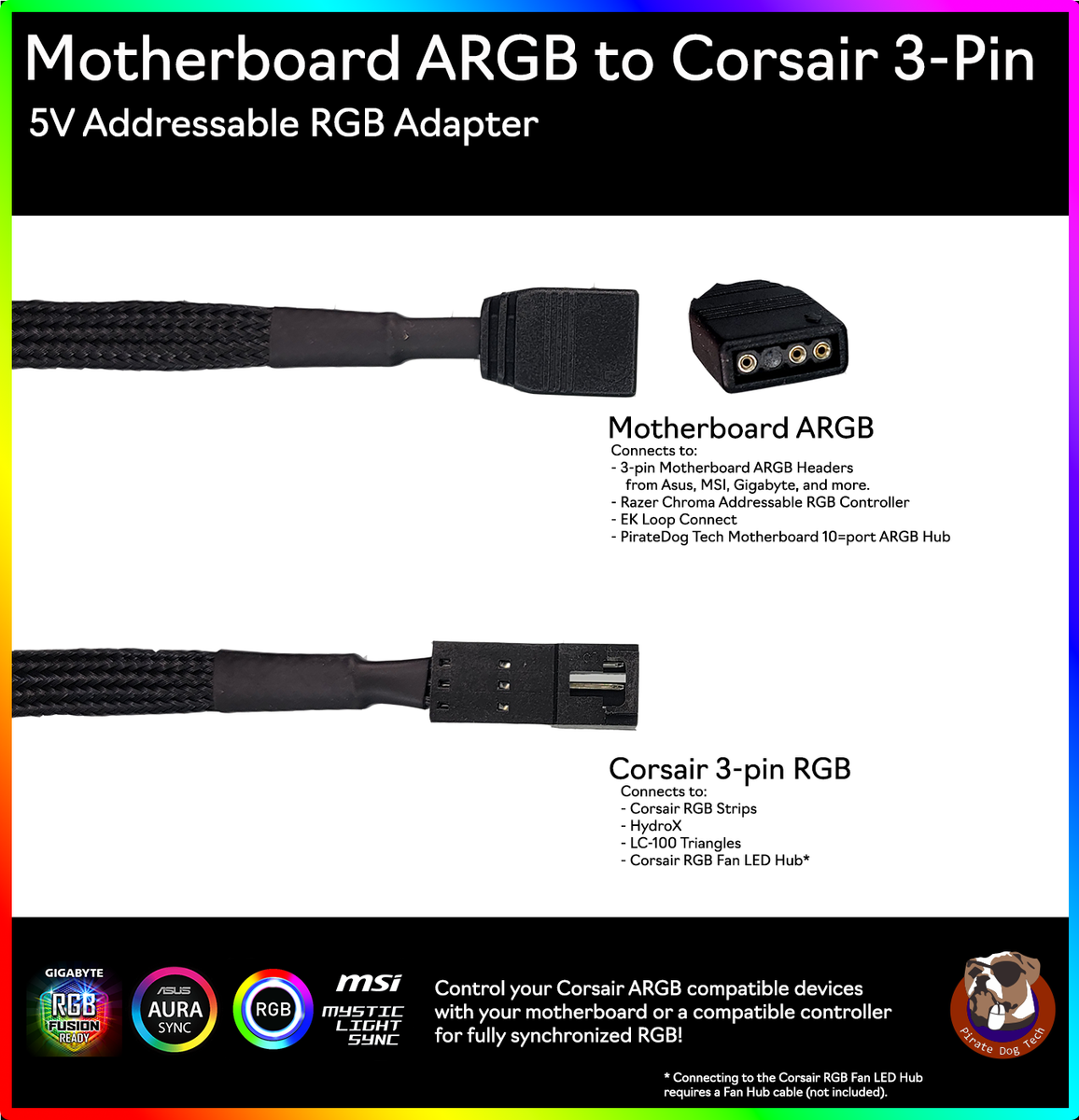 Angitu Cable Adaptador Divisor Corsair RGB De 3 Pines Y 4 Pines Para