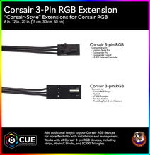 Load image into Gallery viewer, Corsair RGB Strip / HydroX Extension Cable - Corsair Style (6 in., 12 in., 20 in.)