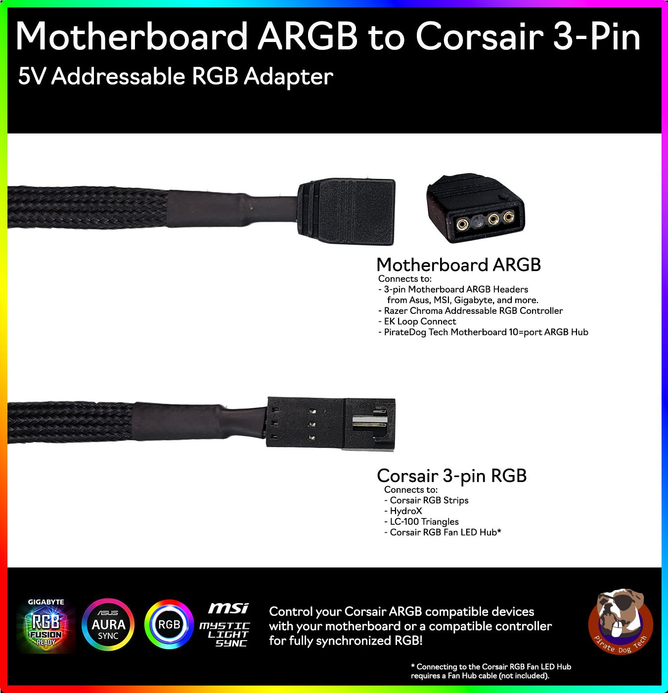 Motherboard A-RGB to Corsair RGB Adapter PirateDog Tech