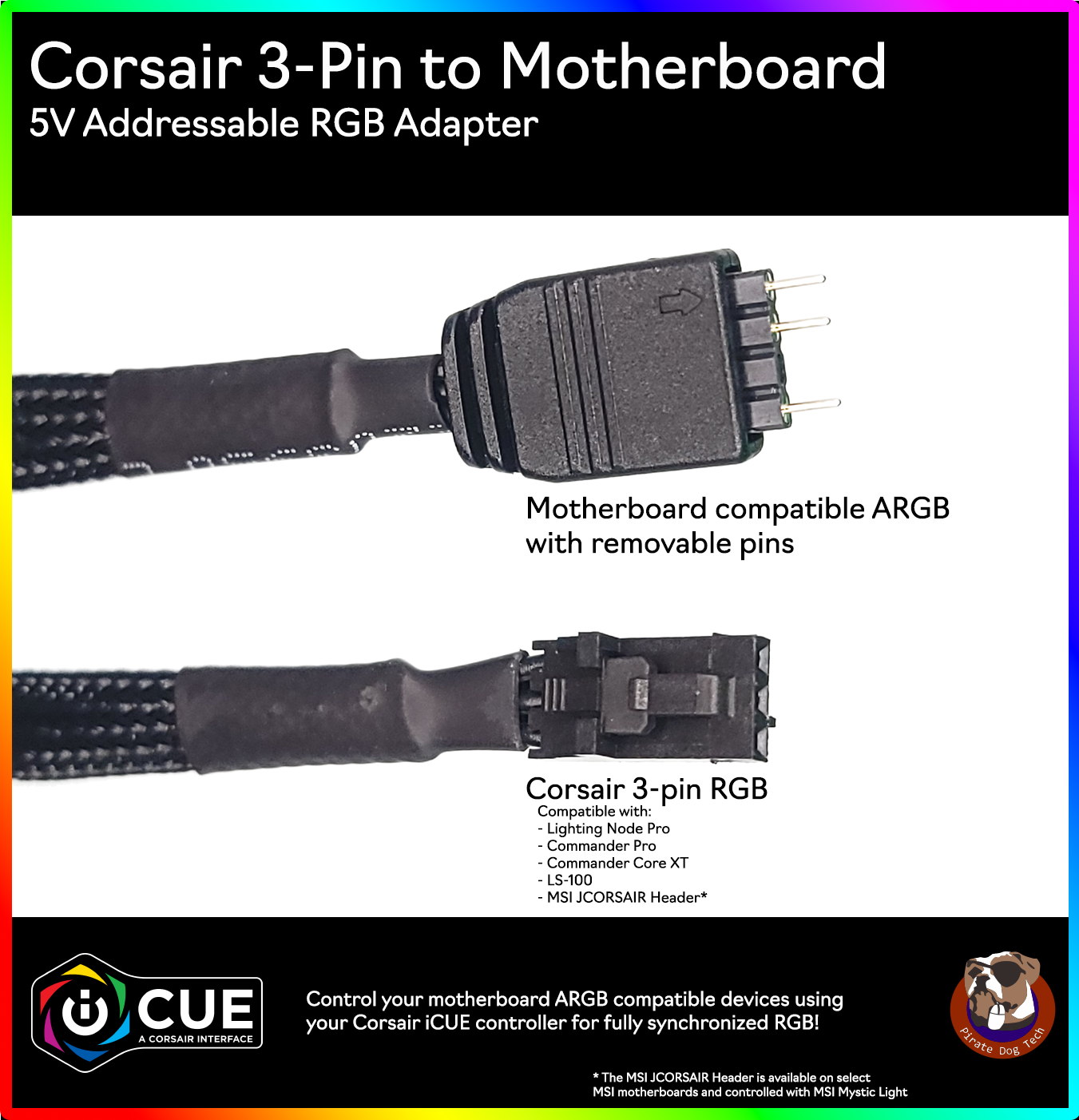 Adapter Cable for Corsair Lighting Node Pro and Corsair Commander PRO (hub  not Included), Connect to Any 5V 