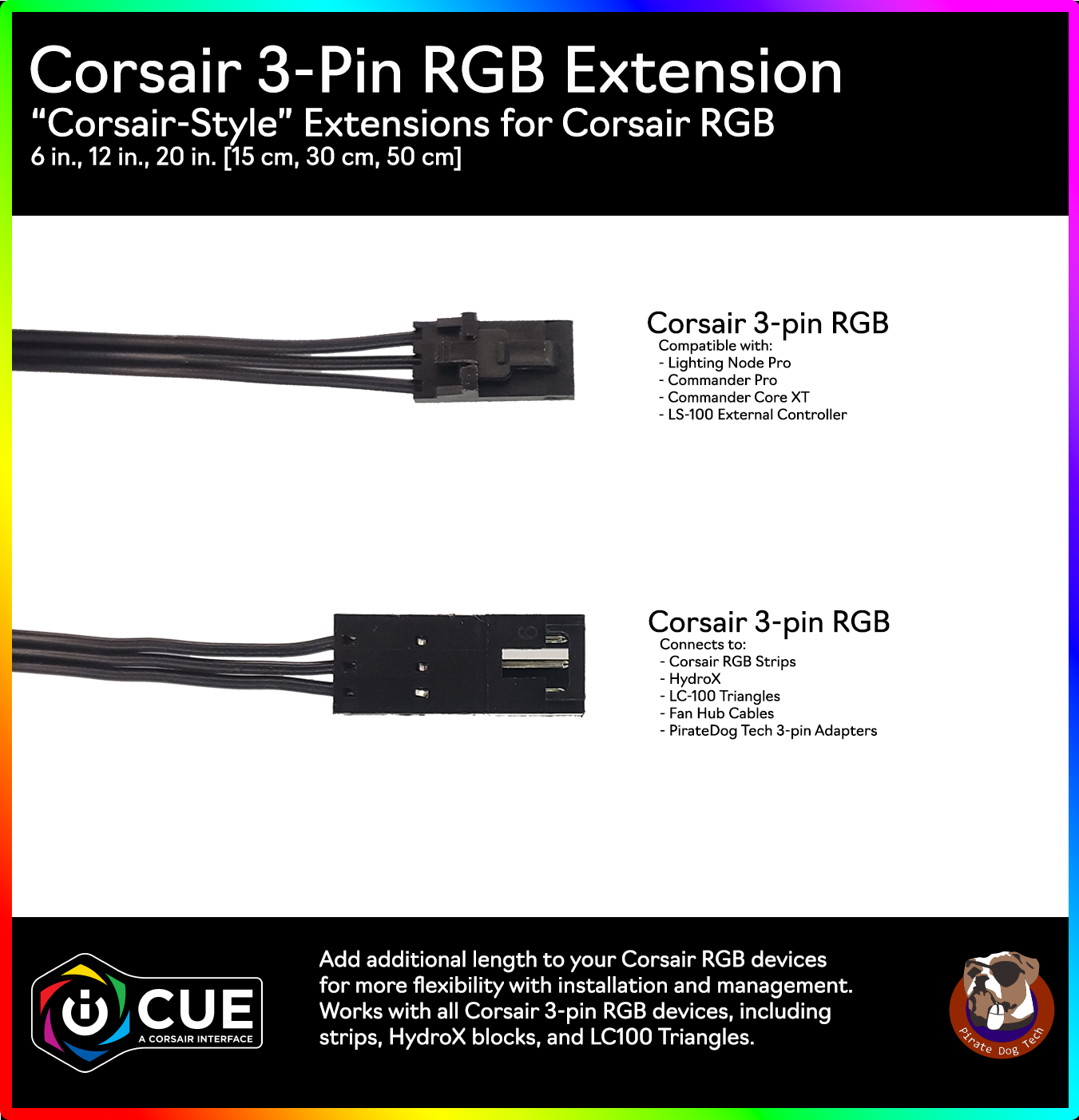 Corsair RGB Strip / HydroX Extension Cable - Style (6 in., 12 – PirateDog Tech