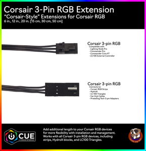 Corsair RGB Strip / HydroX Extension Cable - Corsair Style (6 in., 12 in., 20 in.)